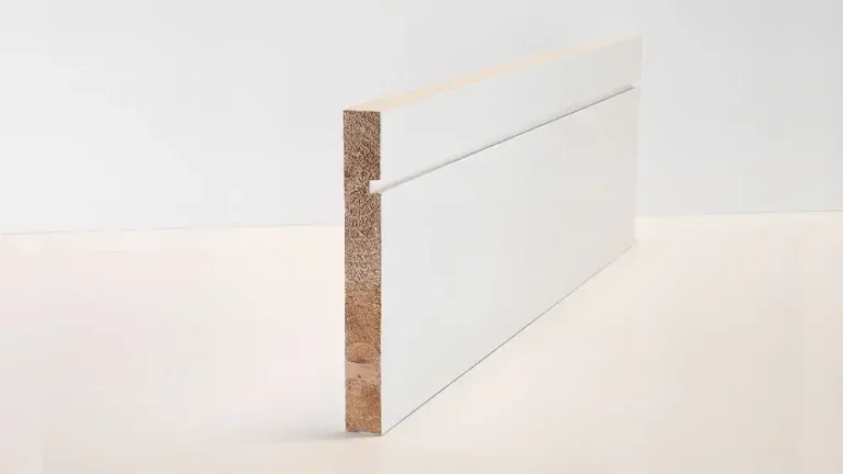 MOULDINGS 144mm Optima Deluxe Primed Shaker Skirting Solid Wood Core Skirting & Architrave